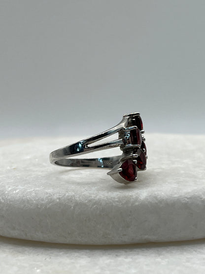 925 Sterling Silver Garnet Cluster Ring - Size O