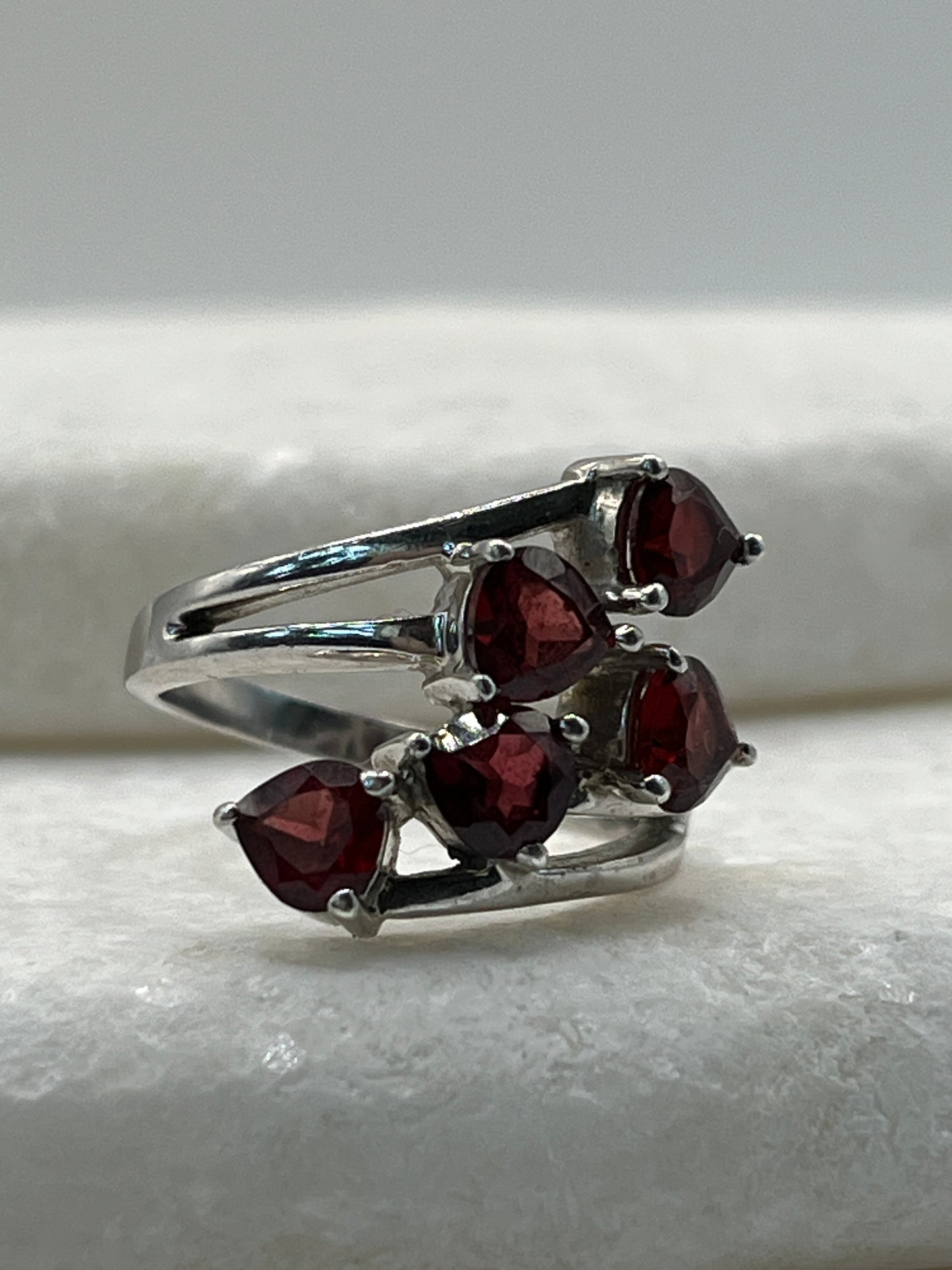 925 Sterling Silver Garnet Cluster Ring - Size O