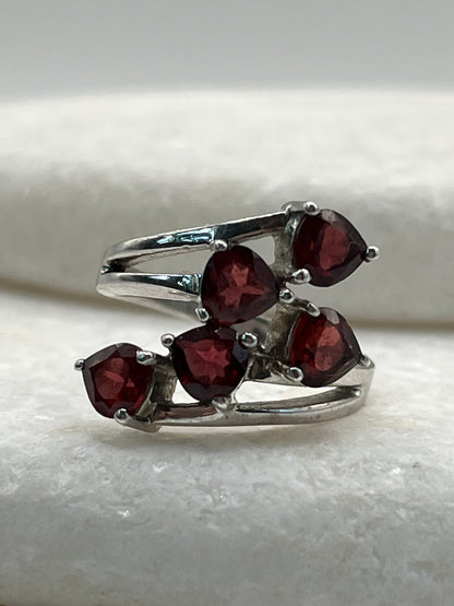 925 Sterling Silver Garnet Cluster Ring - Size O