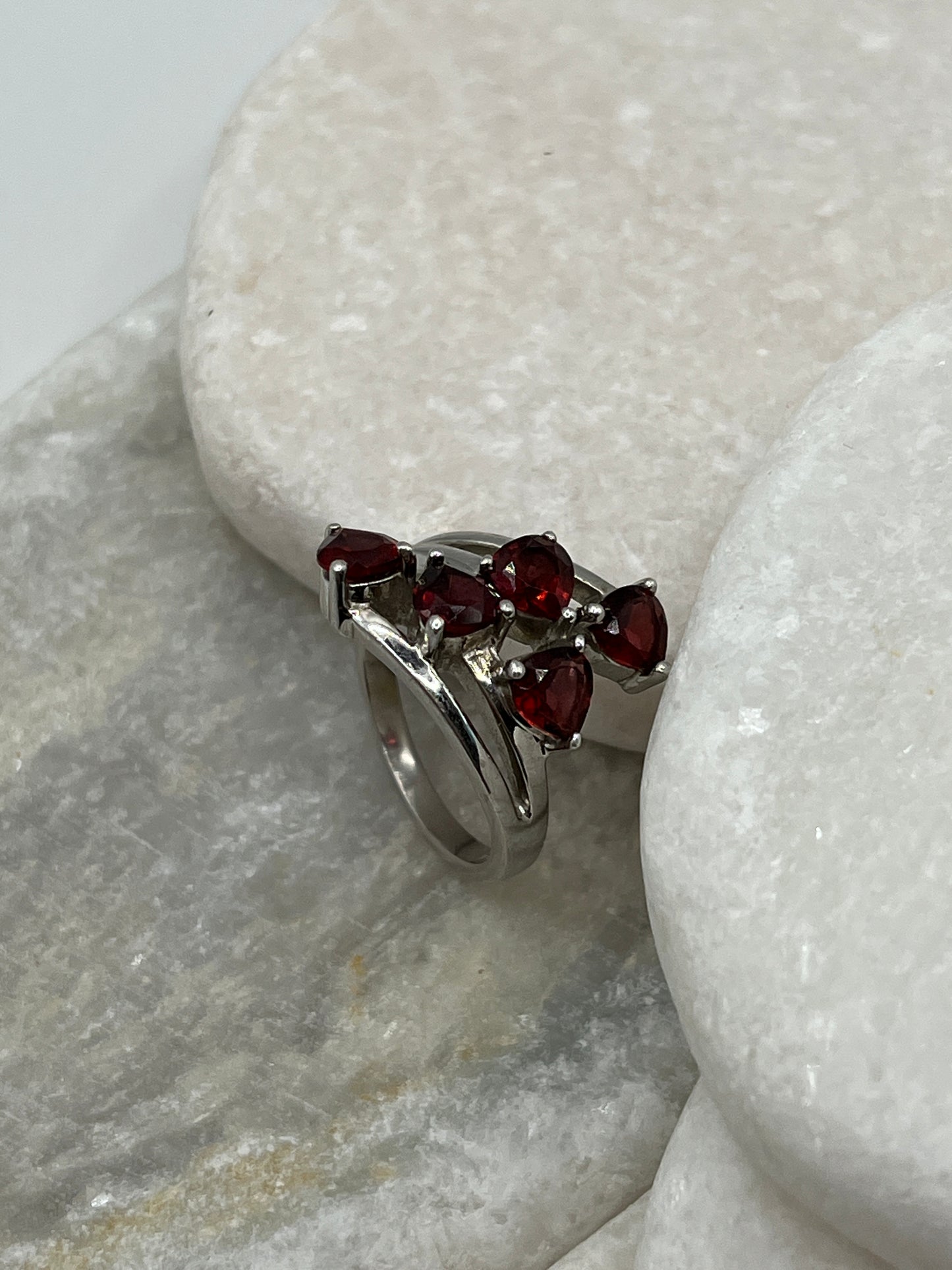 925 Sterling Silver Garnet Cluster Ring - Size O