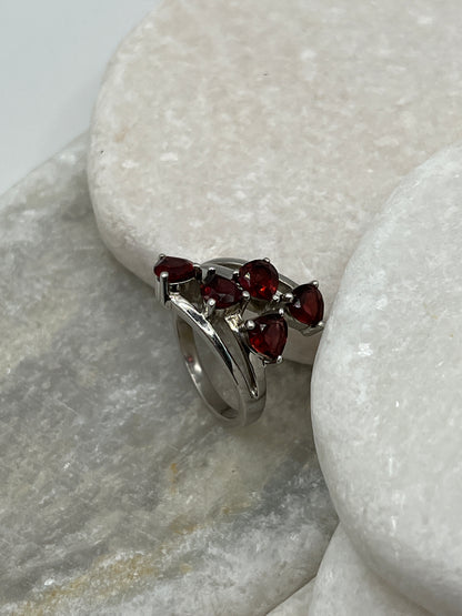 925 Sterling Silver Garnet Cluster Ring - Size O