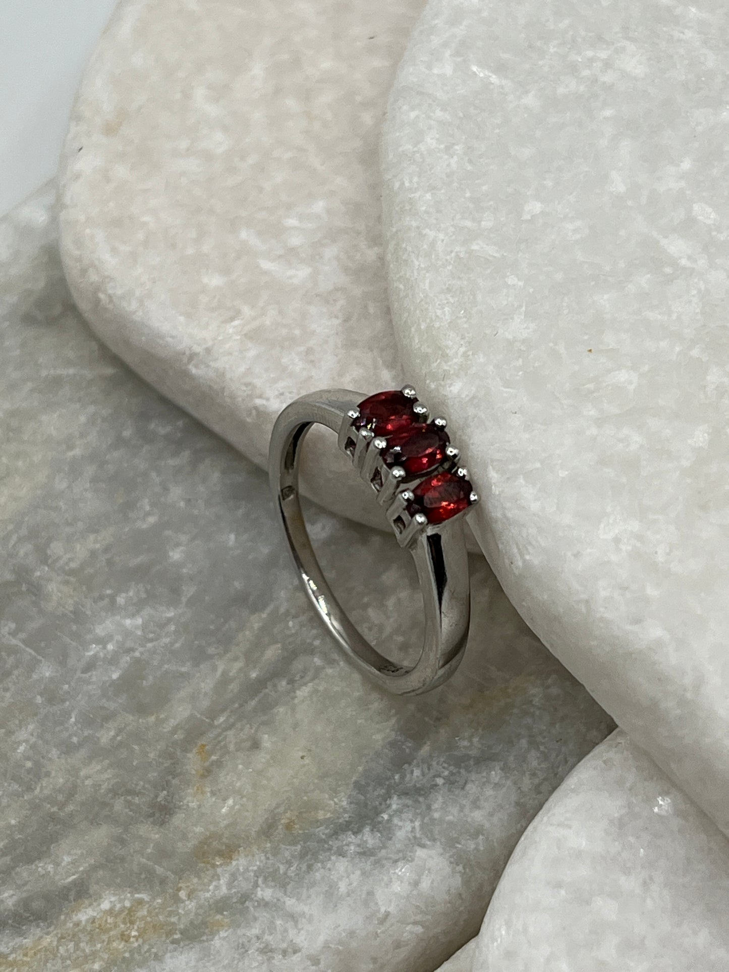 925 Sterling Silver Multi Gemstone Half Eternity Band with Peridot, Garnet and Amethyst - Size S
