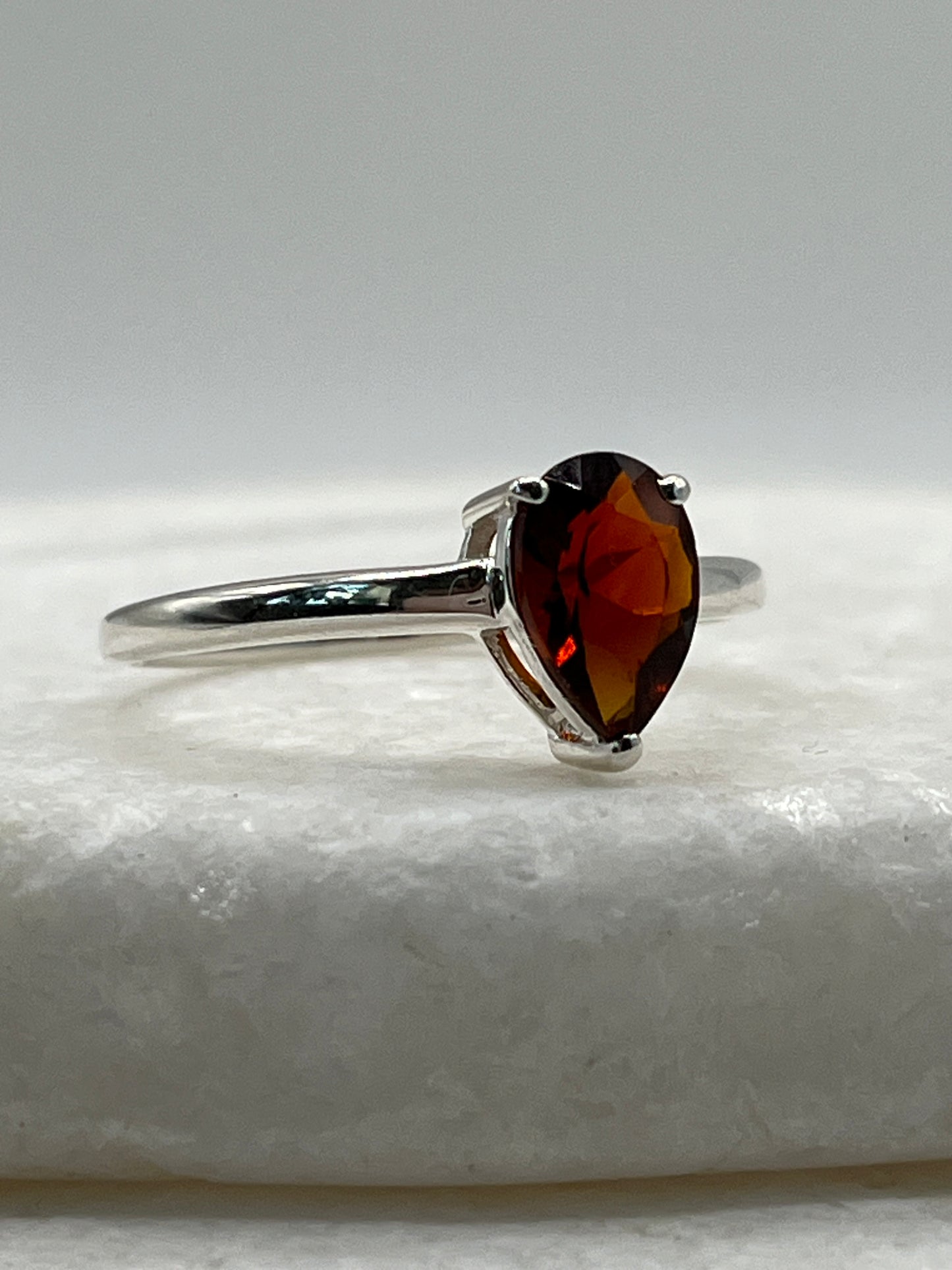 925 Sterling Silver Madeira Garnet Teardrop Ring - Size S