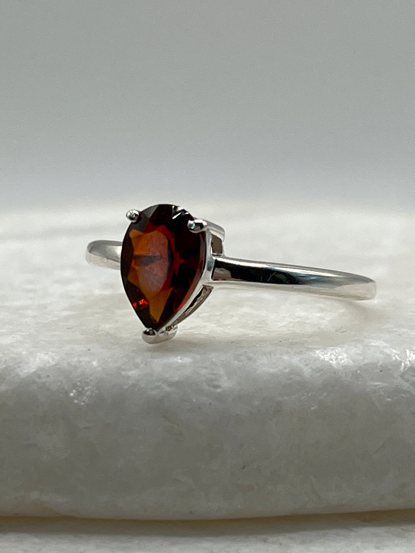 925 Sterling Silver Madeira Garnet Teardrop Ring - Size S