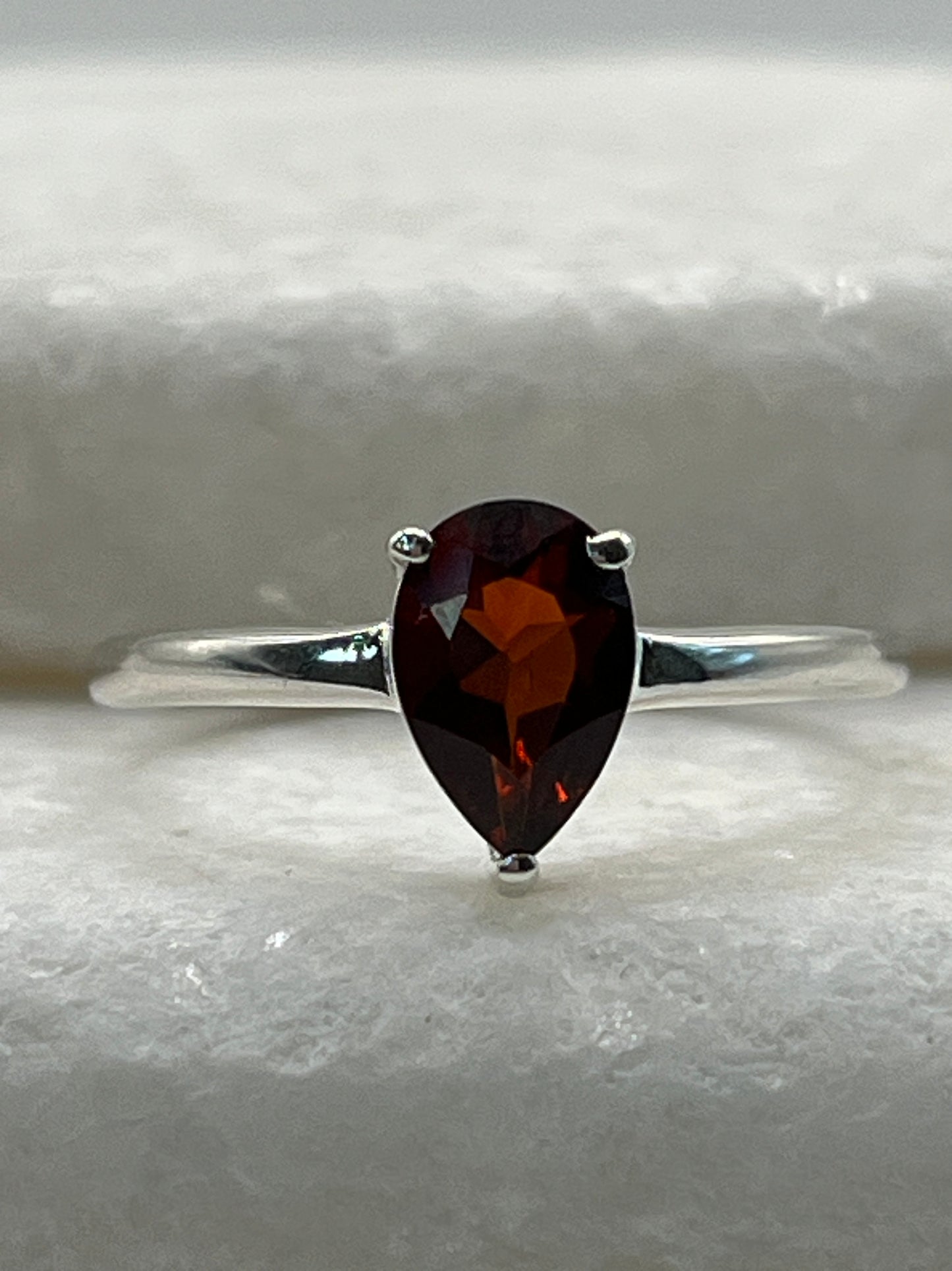 925 Sterling Silver Madeira Garnet Teardrop Ring - Size S
