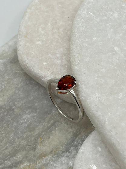 925 Sterling Silver Madeira Garnet Teardrop Ring - Size S