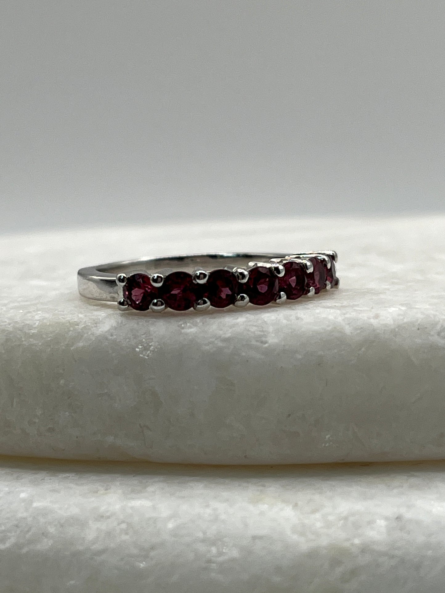 925 Sterling Silver Rajasthan Garnet Half Eternity Band - Size L
