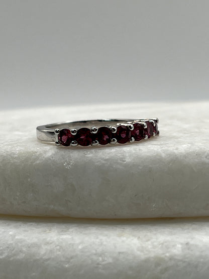 925 Sterling Silver Rajasthan Garnet Half Eternity Band - Size L
