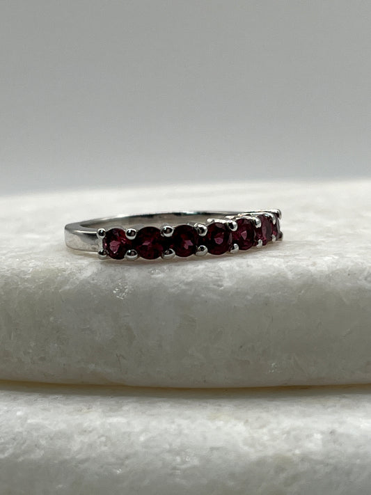925 Sterling Silver Rajasthan Garnet Half Eternity Band - Size L
