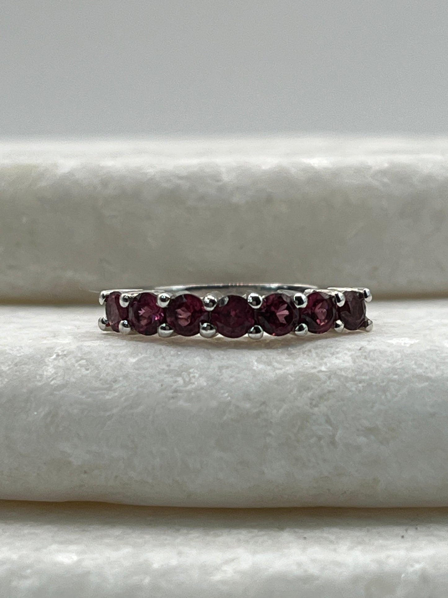925 Sterling Silver Rajasthan Garnet Half Eternity Band - Size L