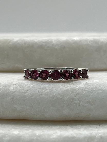 925 Sterling Silver Rajasthan Garnet Half Eternity Band - Size L