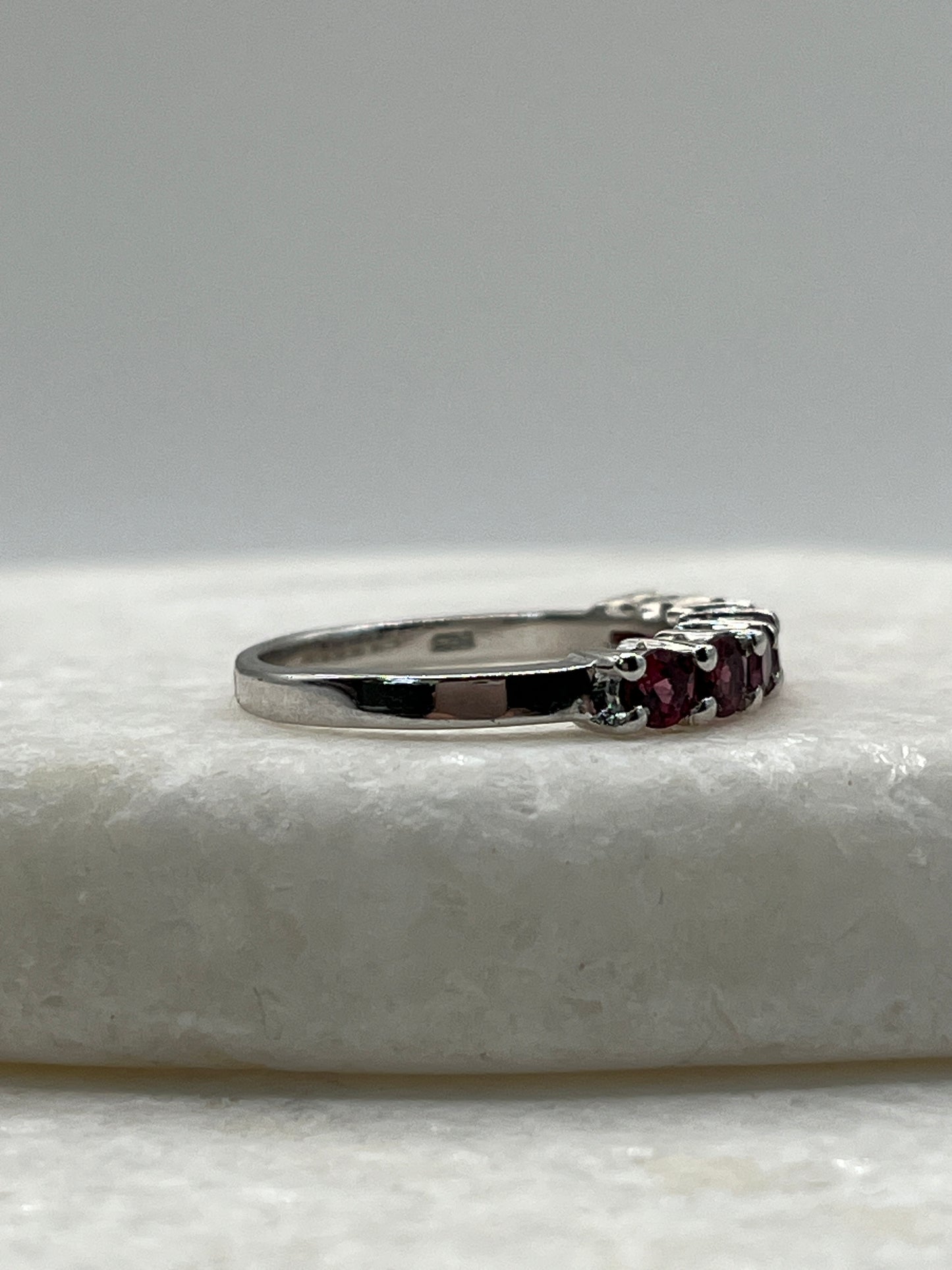 925 Sterling Silver Rajasthan Garnet Half Eternity Band - Size L