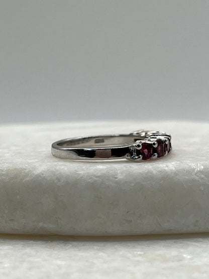 925 Sterling Silver Rajasthan Garnet Half Eternity Band - Size L