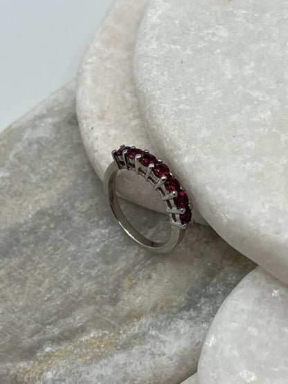 925 Sterling Silver Rajasthan Garnet Half Eternity Band - Size L