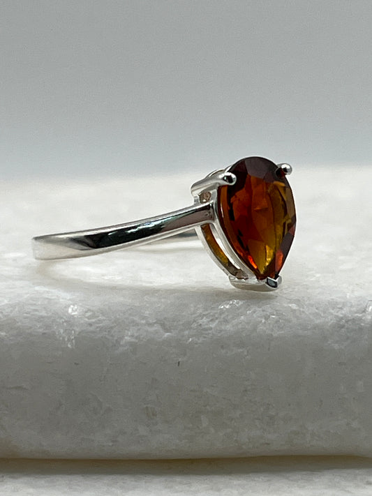 925 Sterling Silver Marquise Cut Garnet Half Eternity Ring - Size L
