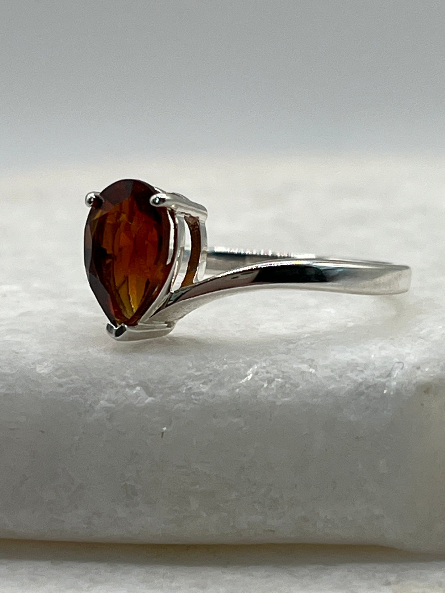 925 Sterling Silver Marquise Cut Garnet Half Eternity Ring - Size L