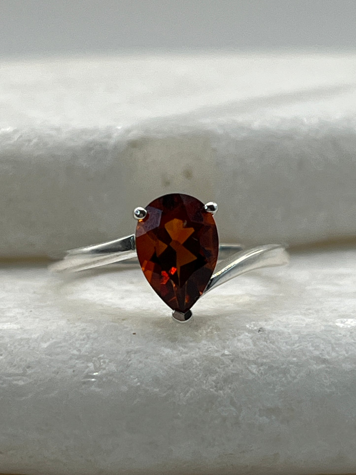 925 Sterling Silver Marquise Cut Garnet Half Eternity Ring - Size L