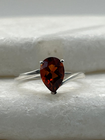 925 Sterling Silver Marquise Cut Garnet Half Eternity Ring - Size L