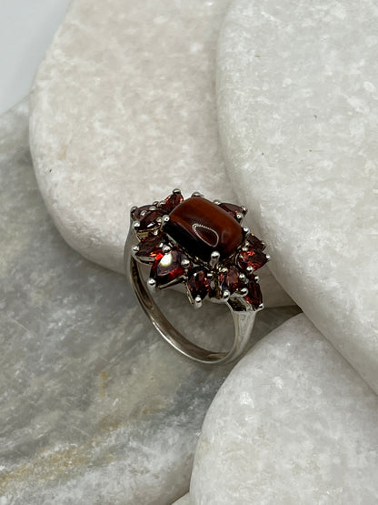 925 Sterling Silver Garnet and Jasper Statement Ring - Size V