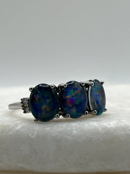 925 Sterling Silver Trilogy Triplet Opal with Diamond Shoulders