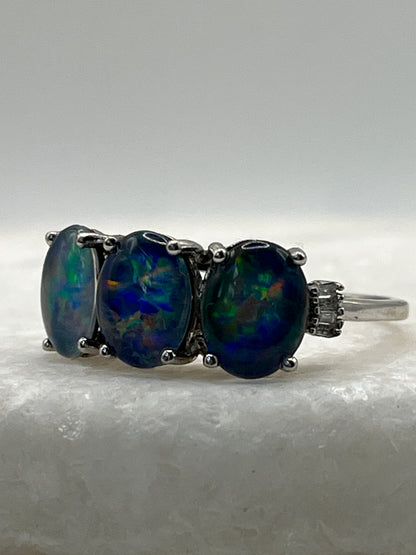 925 Sterling Silver Trilogy Triplet Opal with Diamond Shoulders