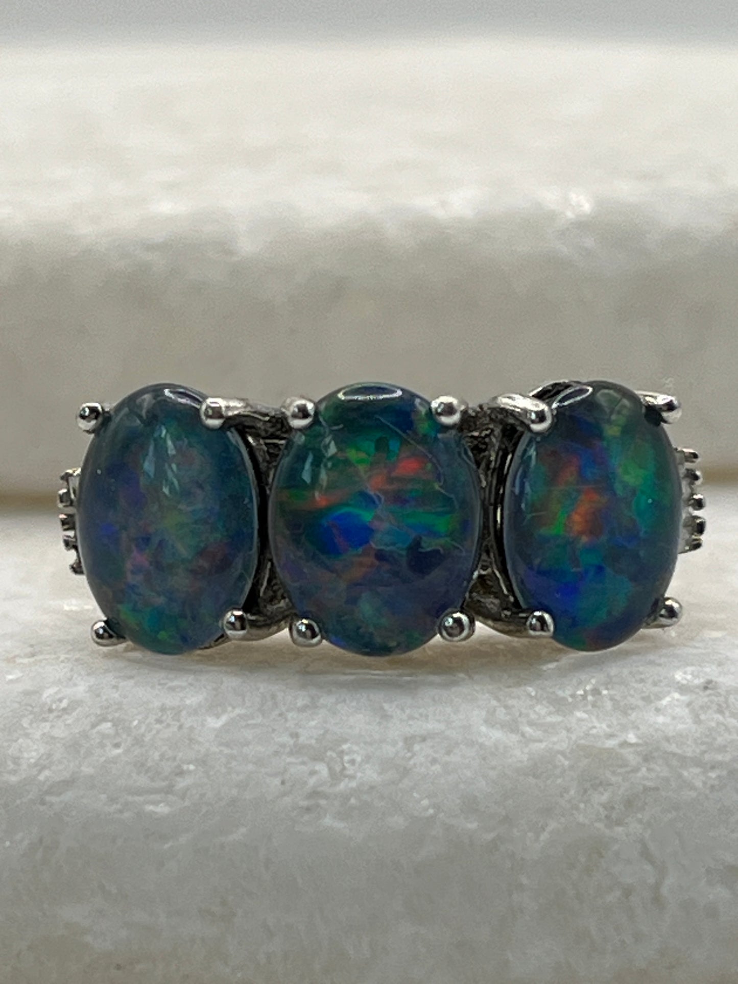 925 Sterling Silver Trilogy Triplet Opal with Diamond Shoulders