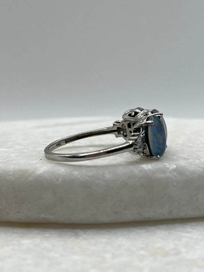 925 Sterling Silver Trilogy Triplet Opal with Diamond Shoulders
