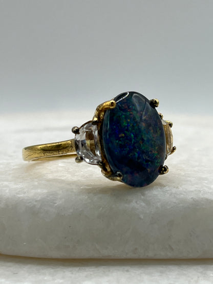 925 Sterling Silver Gilded Triplet Opal with White Topaz - Size T