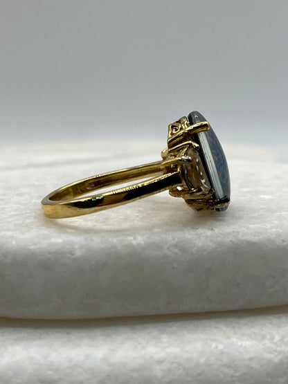 925 Sterling Silver Gilded Triplet Opal with White Topaz - Size T