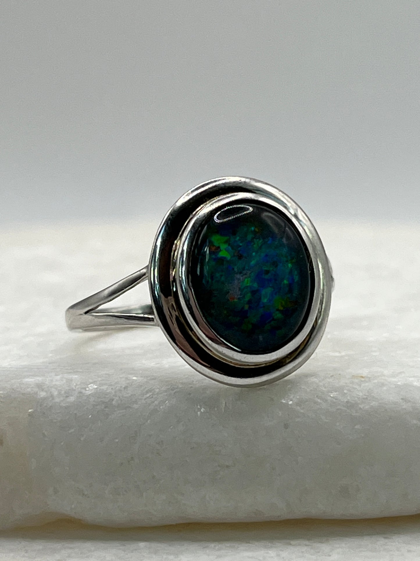 925 Sterling Silver Modernist Opal Ring - Size U
