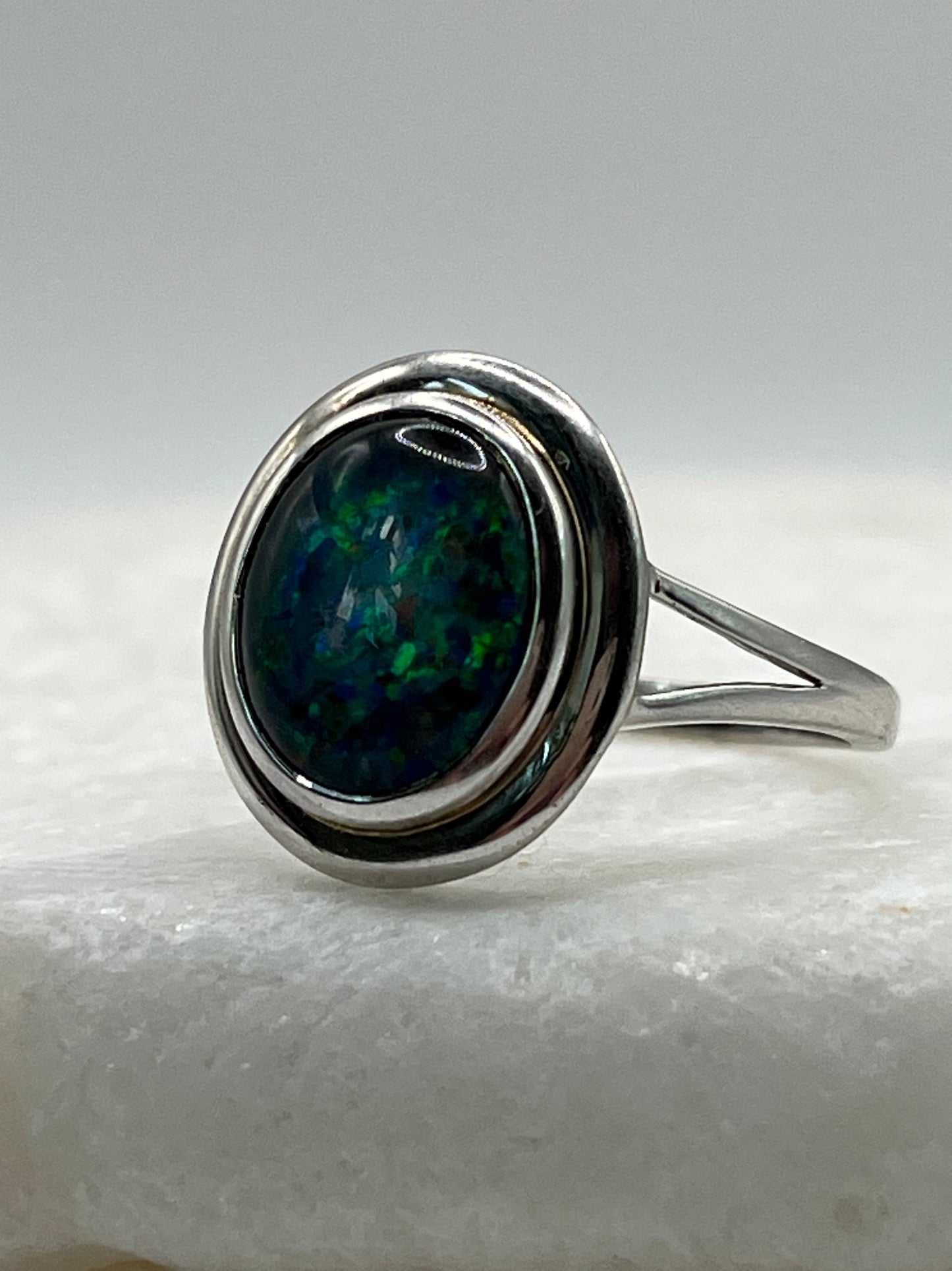 925 Sterling Silver Modernist Opal Ring - Size U