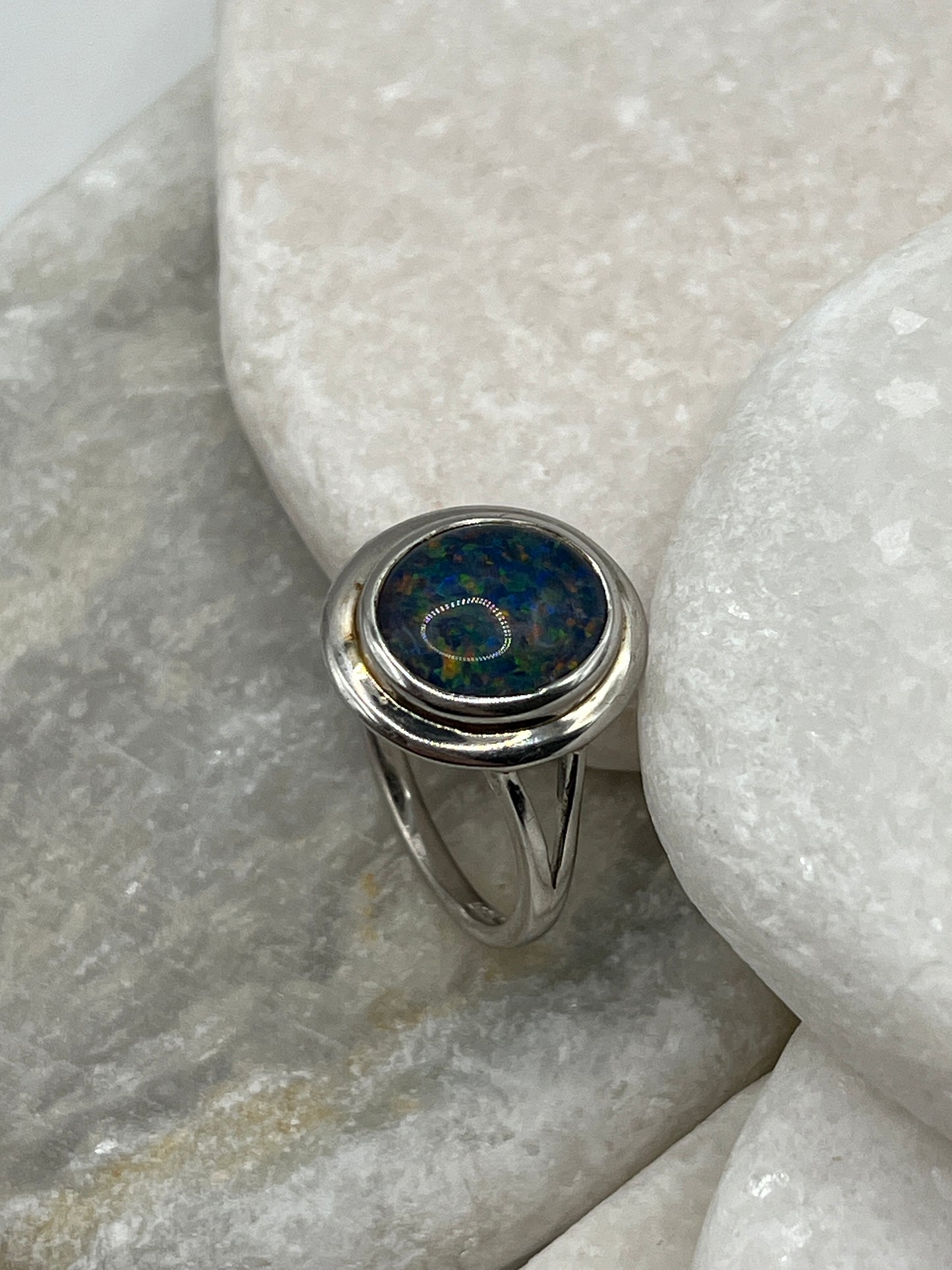 925 Sterling Silver Modernist Opal Ring - Size U