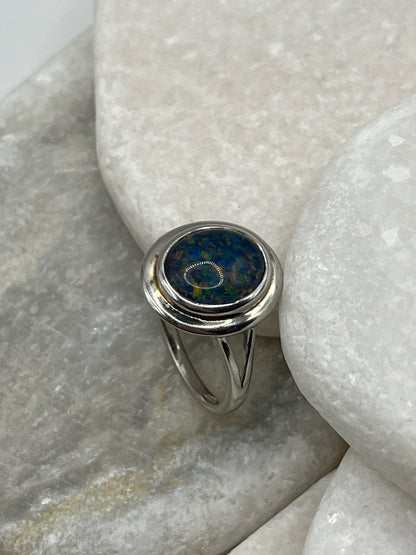 925 Sterling Silver Modernist Opal Ring - Size U