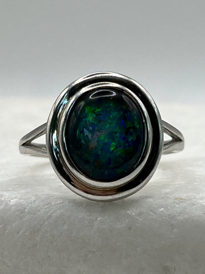 925 Sterling Silver Modernist Opal Ring - Size U