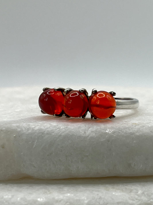 925 Sterling Silver Red Opal Cabochon Half Eternity Ring - Size S