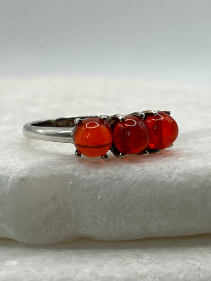 925 Sterling Silver Red Opal Cabochon Half Eternity Ring - Size S