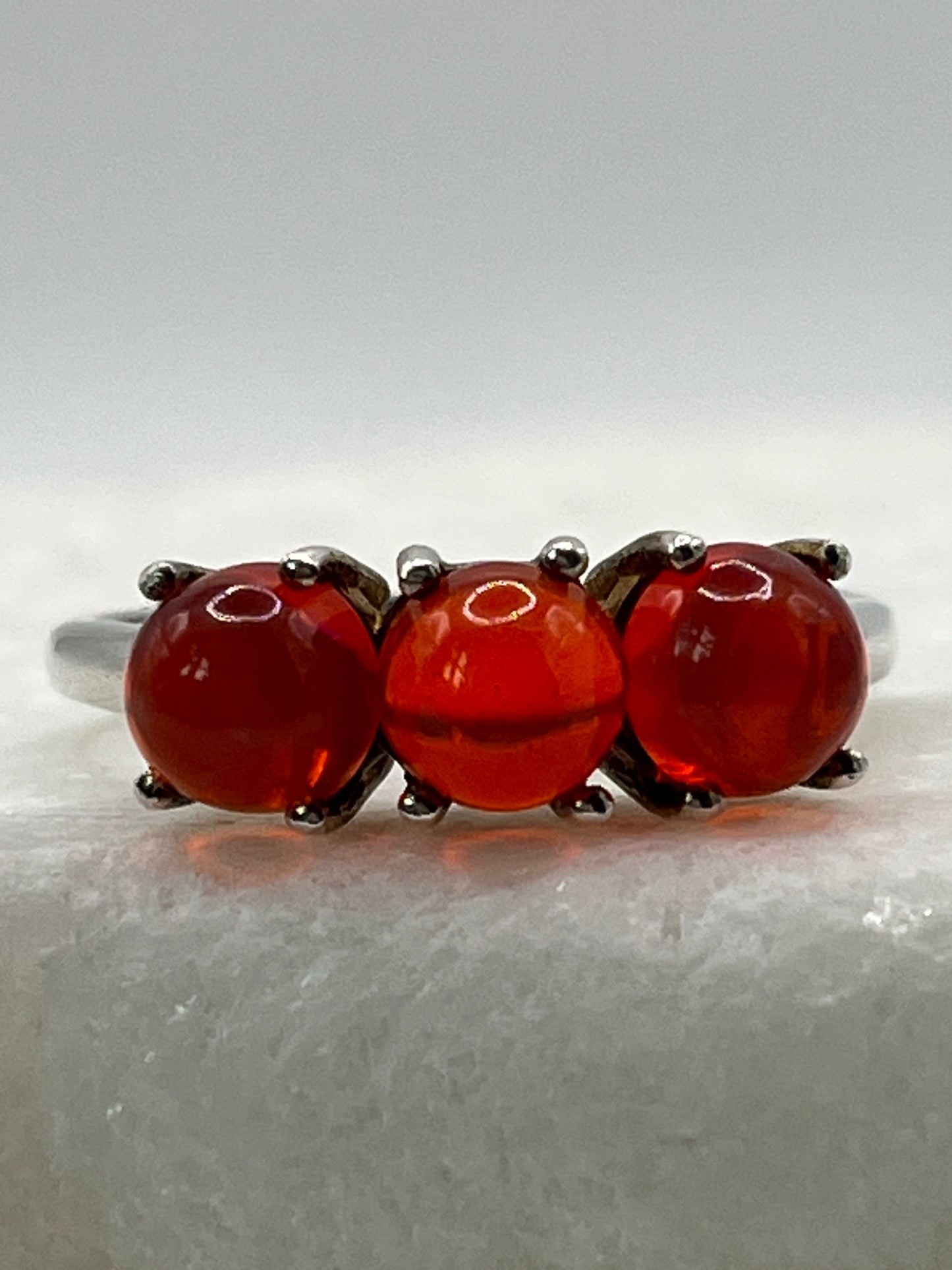 925 Sterling Silver Red Opal Cabochon Half Eternity Ring - Size S