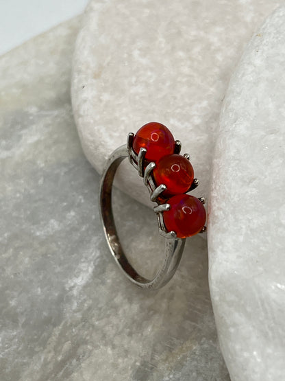 925 Sterling Silver Red Opal Cabochon Half Eternity Ring - Size S