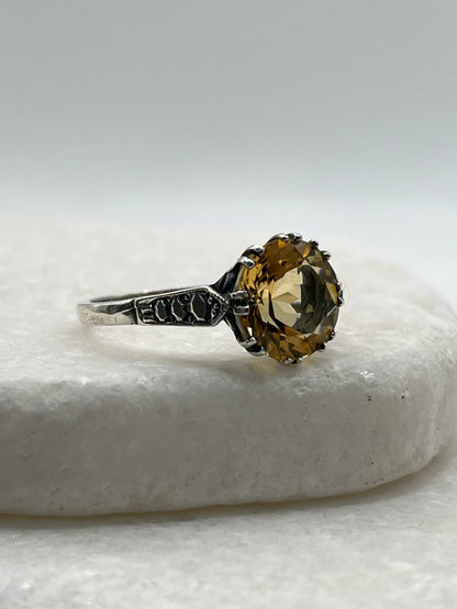 925 Sterling Silver Citrine Solitaire Ring - Size R