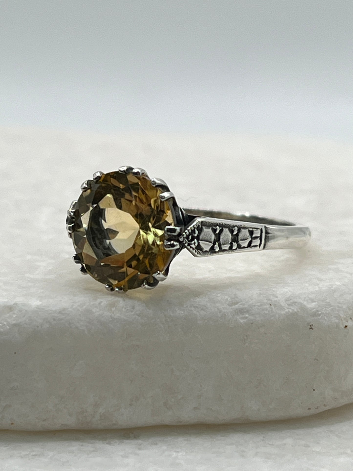 925 Sterling Silver Citrine Solitaire Ring - Size R