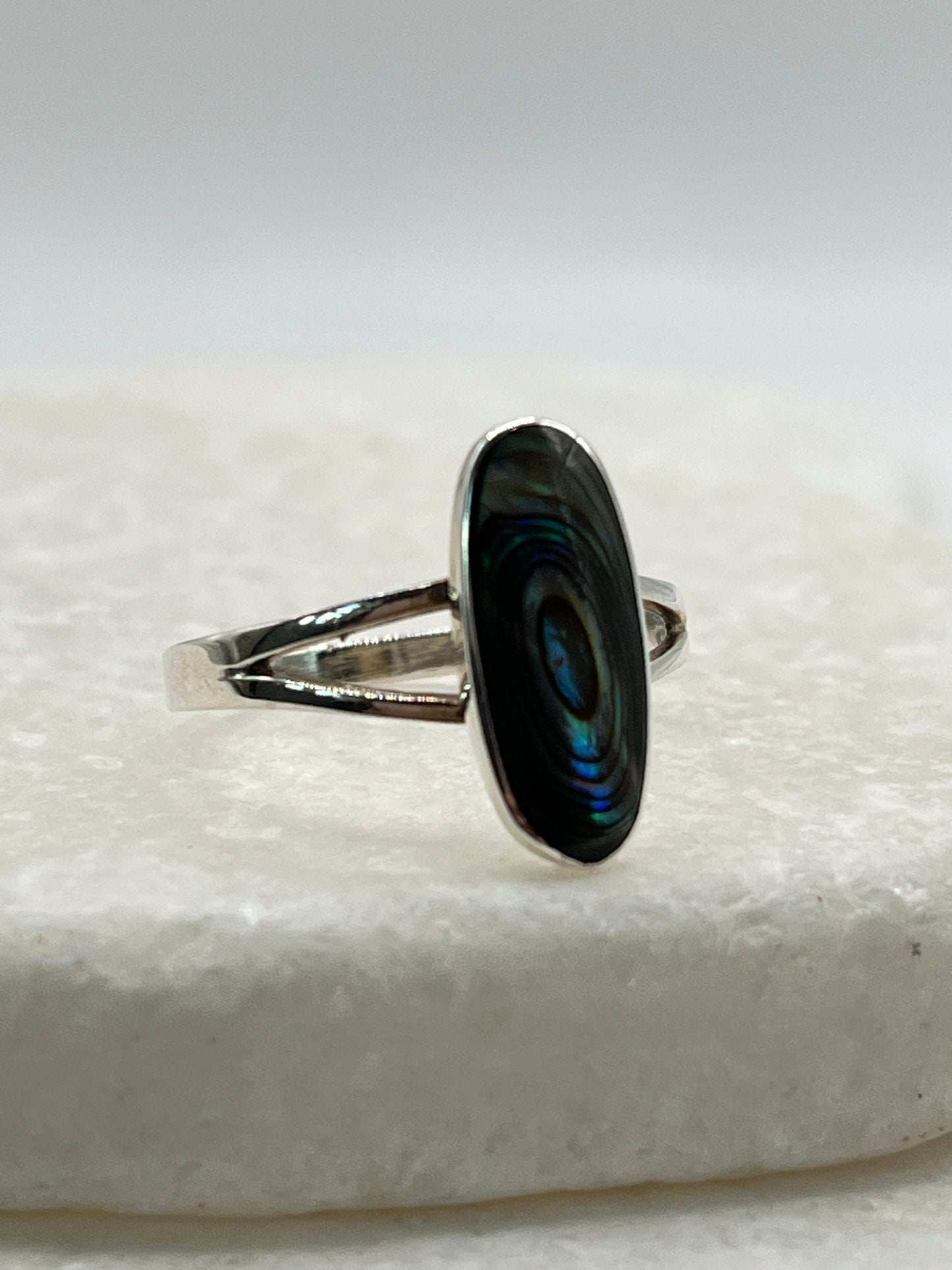 925 Sterling Silver Abalone Oval Ring - Size R