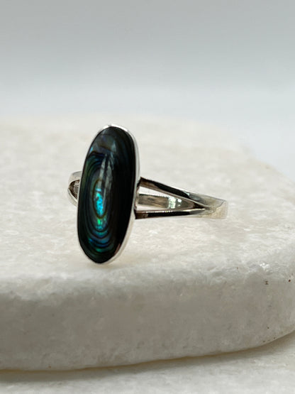 925 Sterling Silver Abalone Oval Ring - Size R