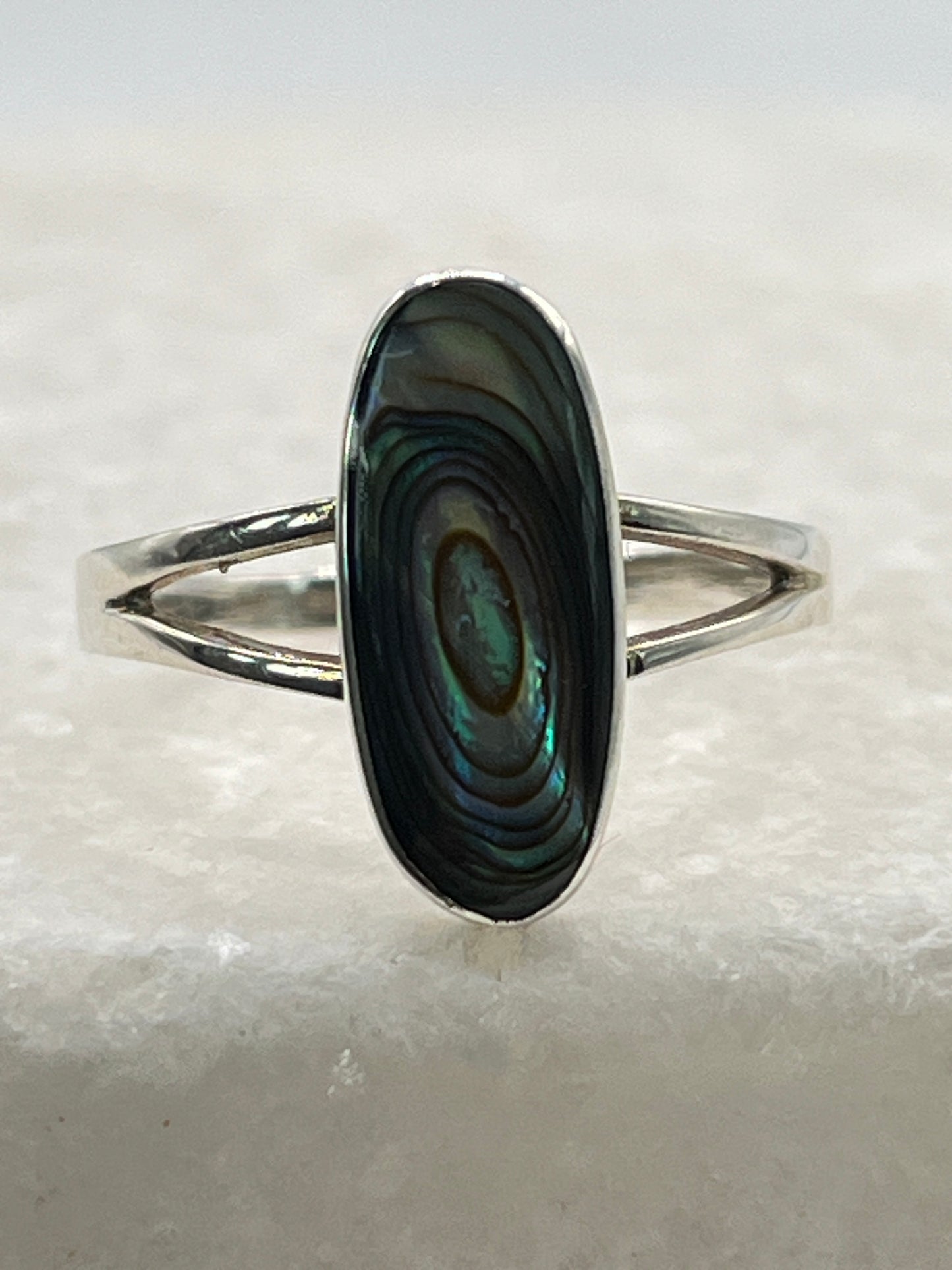 925 Sterling Silver Abalone Oval Ring - Size R