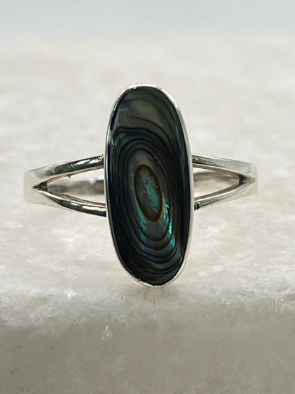925 Sterling Silver Abalone Oval Ring - Size R