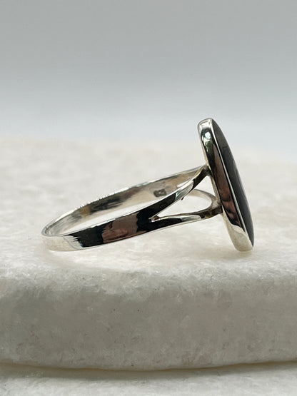 925 Sterling Silver Abalone Oval Ring - Size R