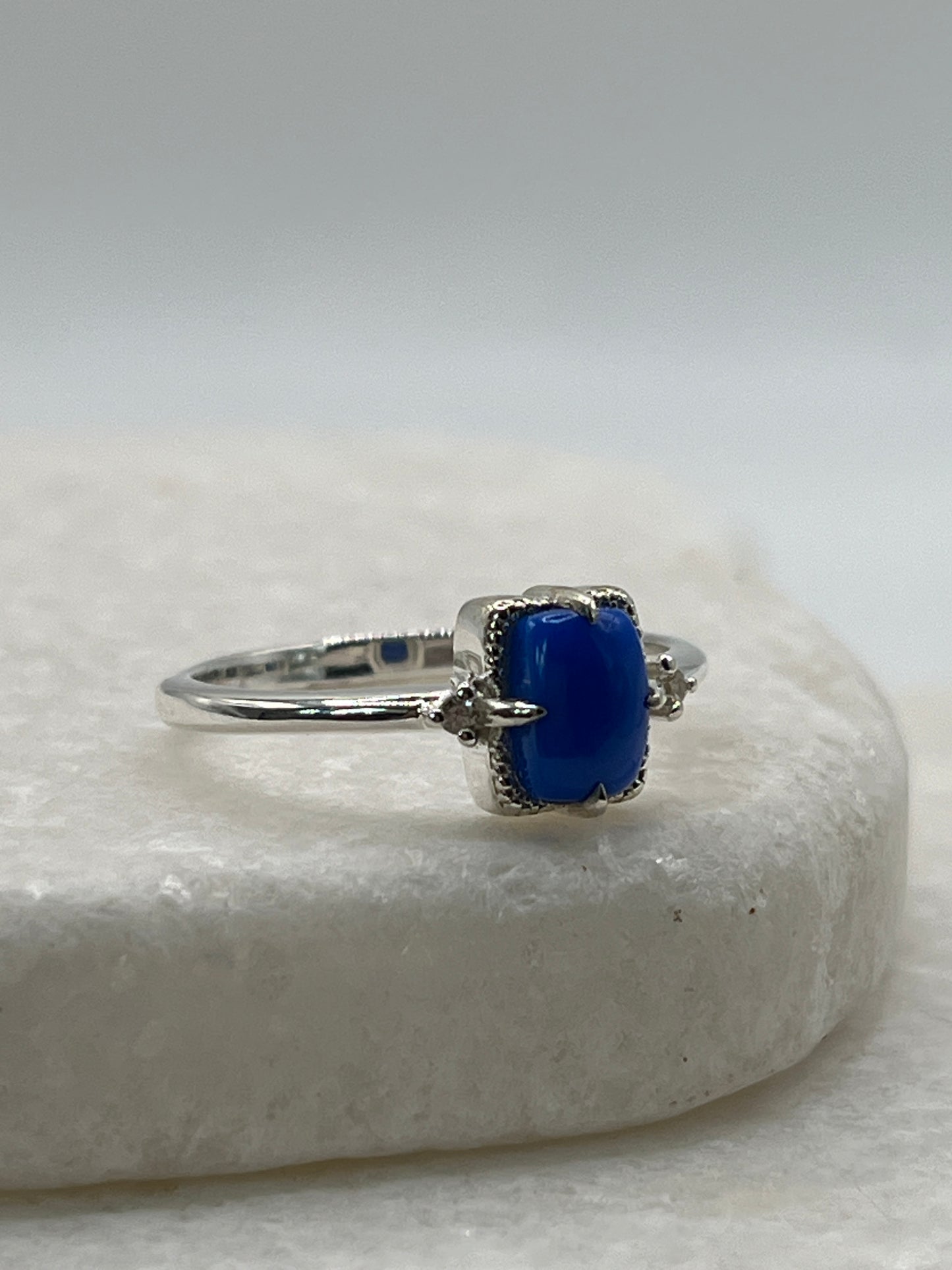 925 Sterling Silver Ceruleite Halo Style Ring - Size R