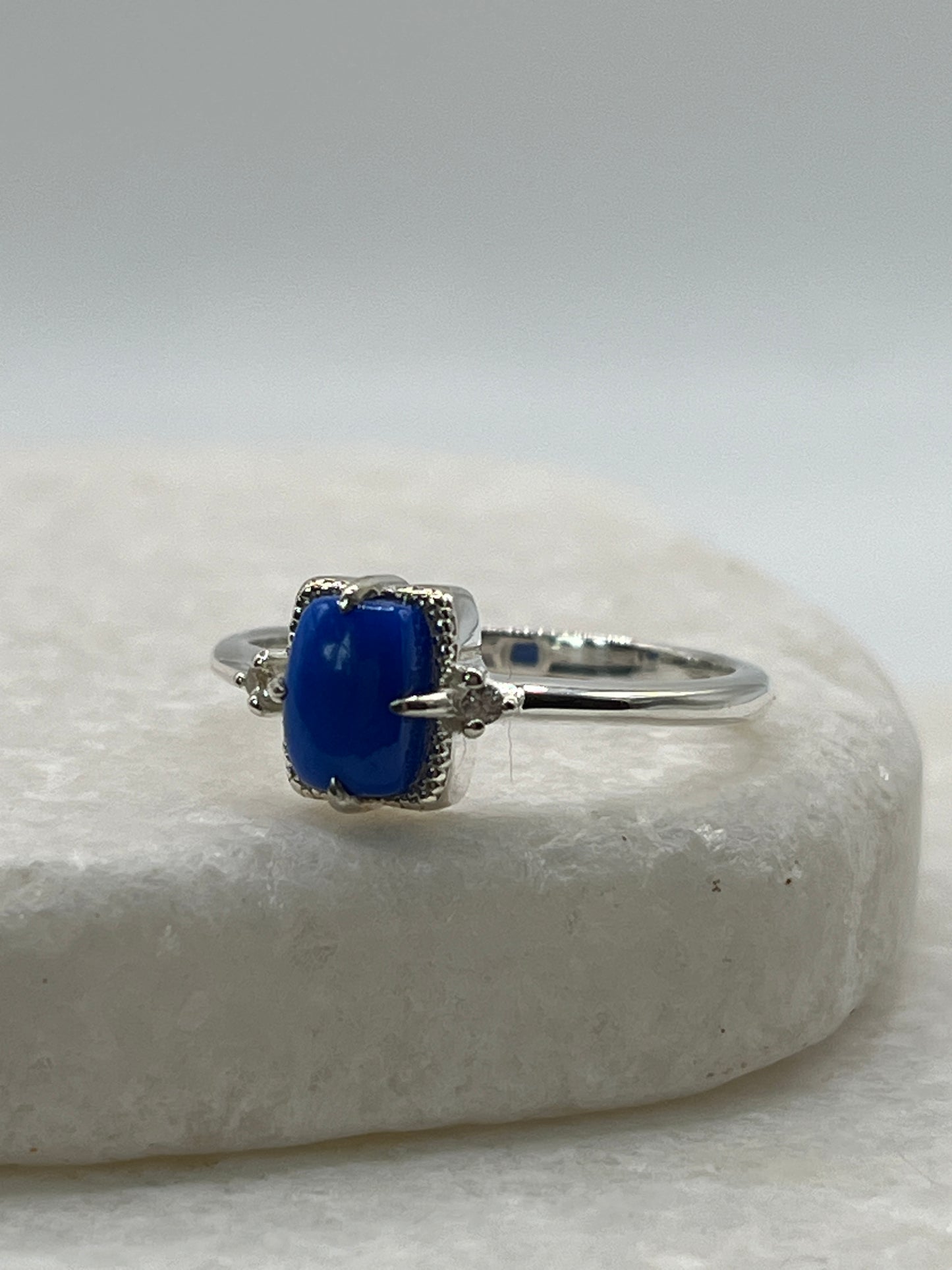 925 Sterling Silver Ceruleite Halo Style Ring - Size R