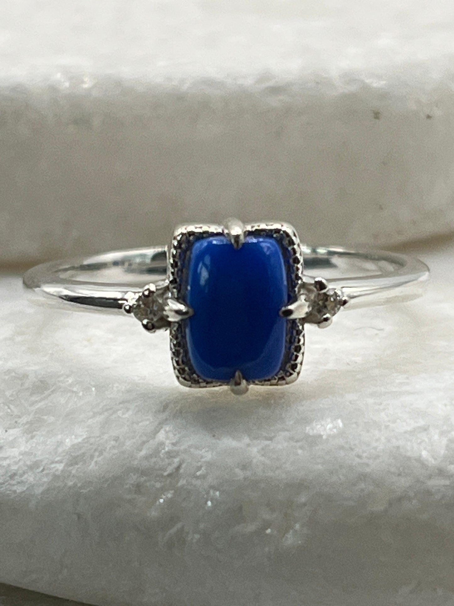 925 Sterling Silver Ceruleite Halo Style Ring - Size R