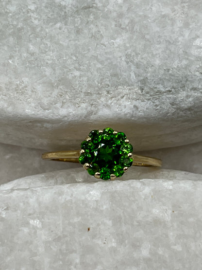 925 Sterling Silver Gilded Chrome Diopside Oval Solitaire Ring - Size O