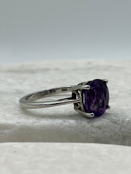 925 Sterling Silver Amethyst Solitaire Ring - Size R